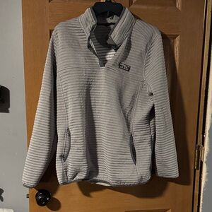 L.L. Bean Light Gray Ribbed Fleece Snap-Neck Pullover